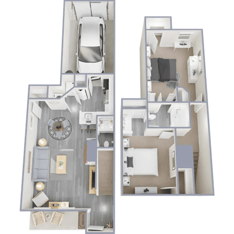 Floor plan for 2 beds, 1.5 baths, 1047 sqft